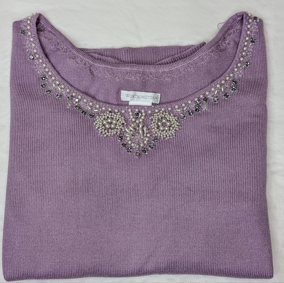 Beaded Sweater Worthington Pearl & Rhinestone Luxe Holiday Glam - Picture 2 of 14